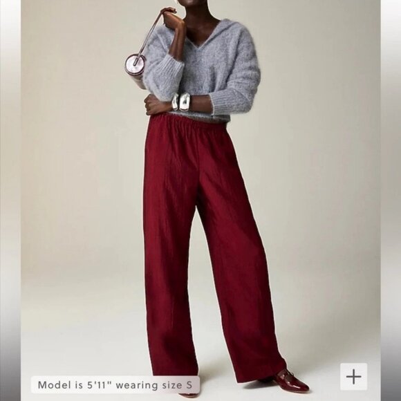 J. Crew Pants - J.Crew Stratus Pant Textured Satin Acetate Pull On Pockets Burgundy Relaxed Sz S